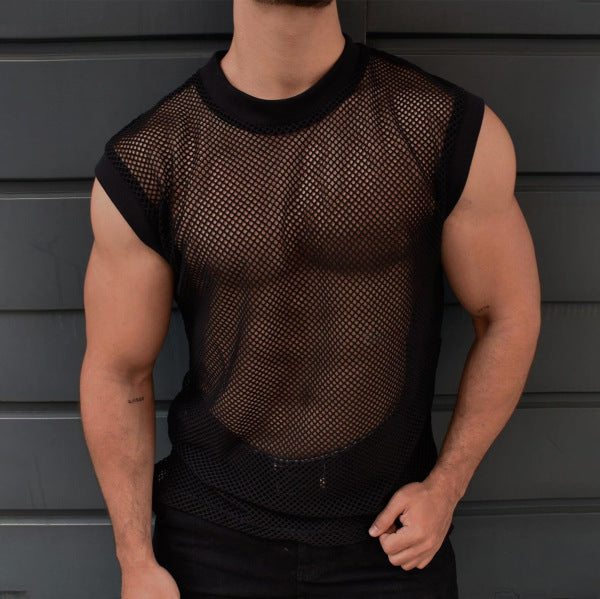 Gilet décontracté sans manches en maille transparente pour homme