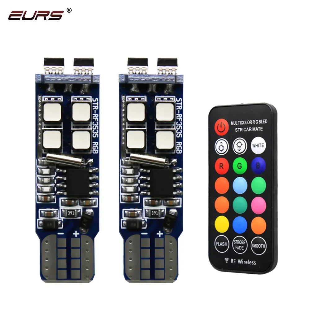 EURS RGB T10 W5W 10 SMD Colorful Car LED Clearance Light Marker Lamp Position Light with Remote Control 12V Auto Atmosphere lamp - IFINDALL