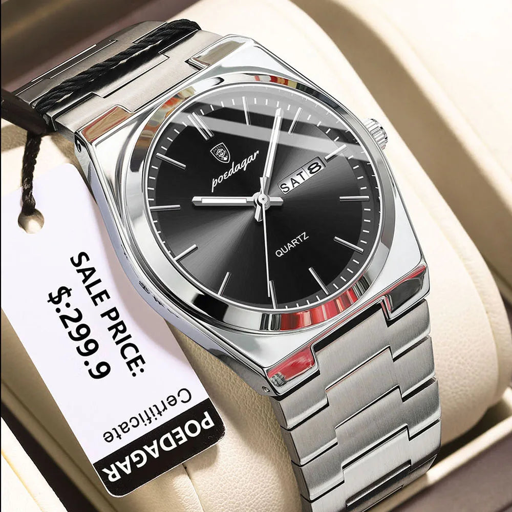 POEDAGAR Fashion Men's Watches Simple Trend Original Quartz Watch for Man Waterproof Stainless Steel Wristwatch Luminous Date - IFINDALL