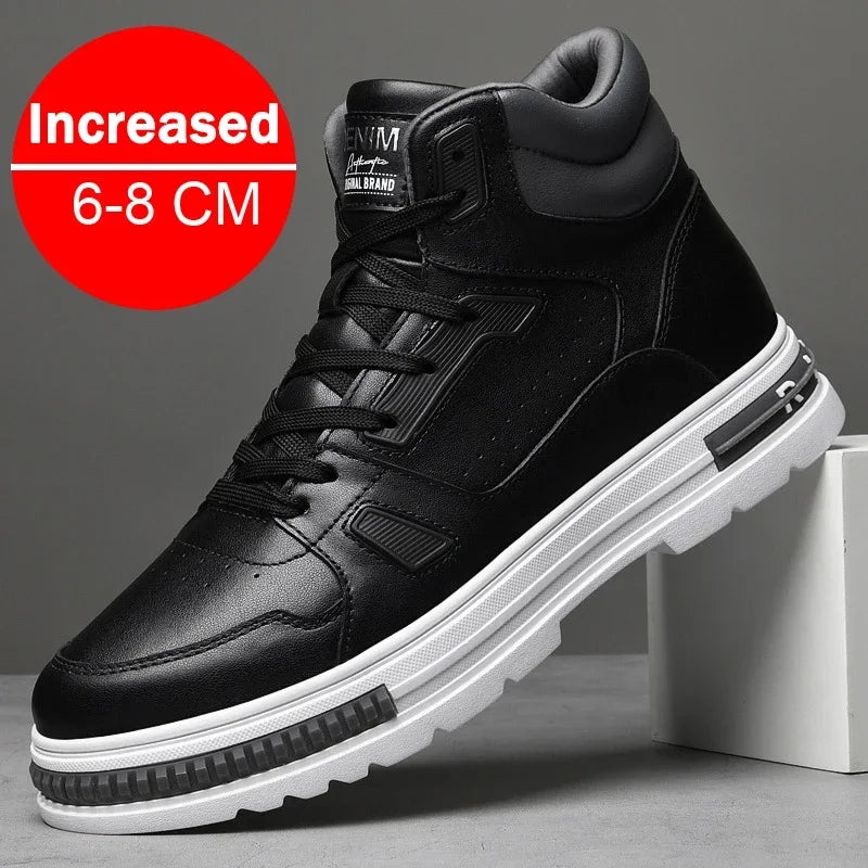 New height increasing 6/8cm men's leather boots breathable casual shoes athletic jogging gym shoes fashion leather sports shoes - IFINDALL