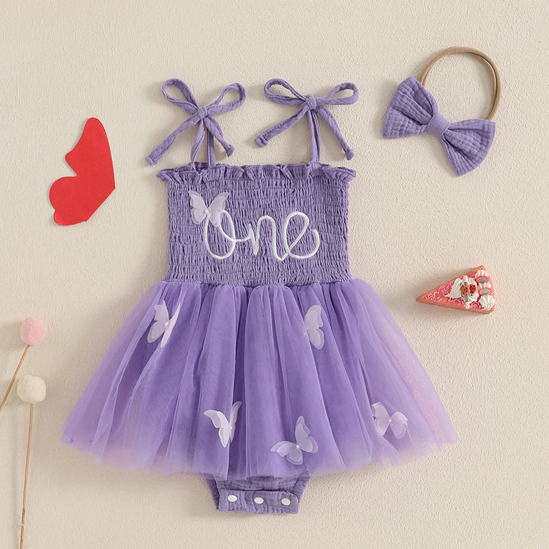 Baby Summer Clothing Newborn Infant Baby Girl Clothes Sleeveless Embroidery Letters Tulle Jumpsuit Baby Romper Dress Hairband