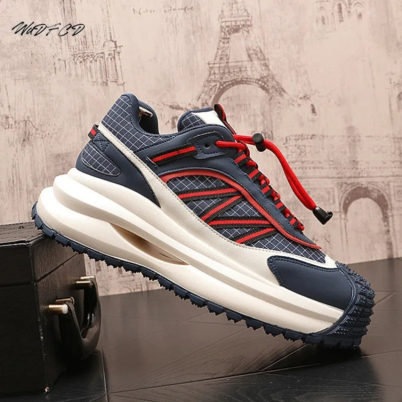 Chunky Sneaker Men Designer Sport Shoes Fashion Casual Microfiber Leather Fabric Breathable Height Increased Flat Platform Shoes - IFINDALL