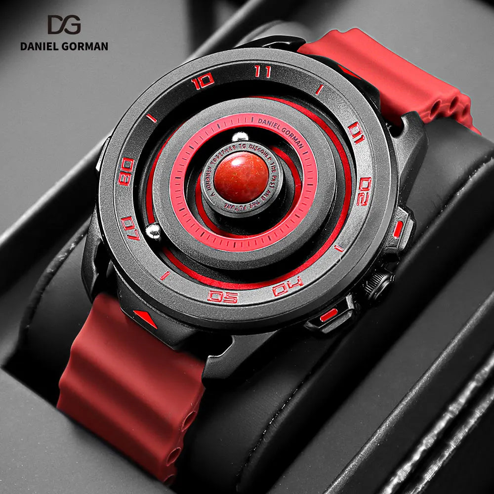 DANIEL GORMAN Red Planet Design Quartz Watch for Men Waterproof Luminous Sport Wristwatch with Magnetic Bead Pointers DG0525Red - IFINDALL