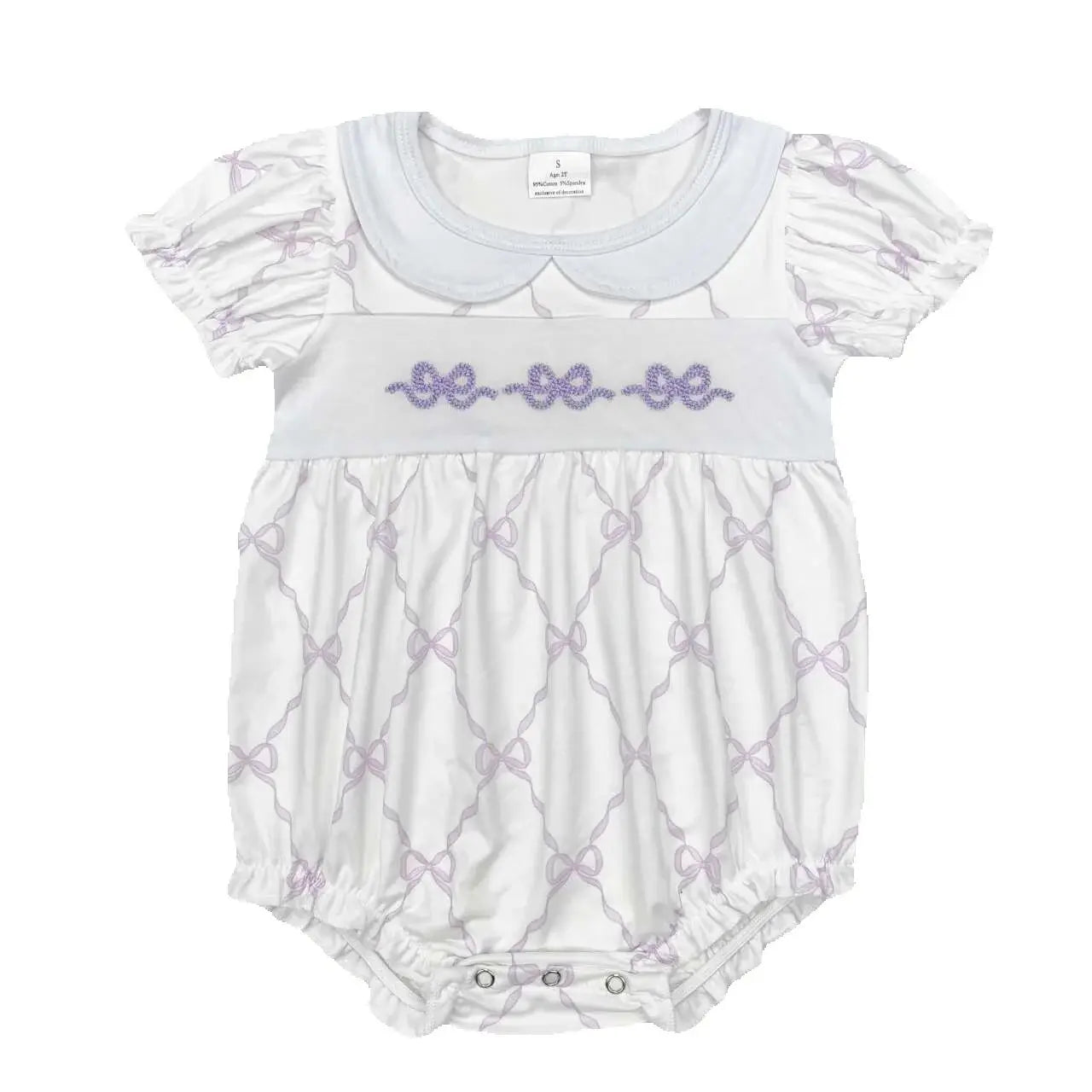 NEW RTS baby girl embroidery Purple bow pattern romper wholesale boutique autumn girls jumpsuit