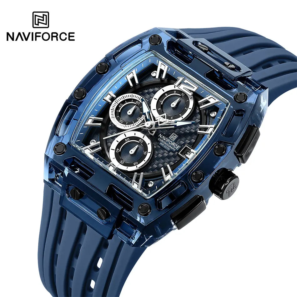 NAVIFORCE Men's Watch Quartz Chronograph Fashion Clock Waterproof Silicone Tape Watches for Man Date Display Sports Wristwatches - IFINDALL