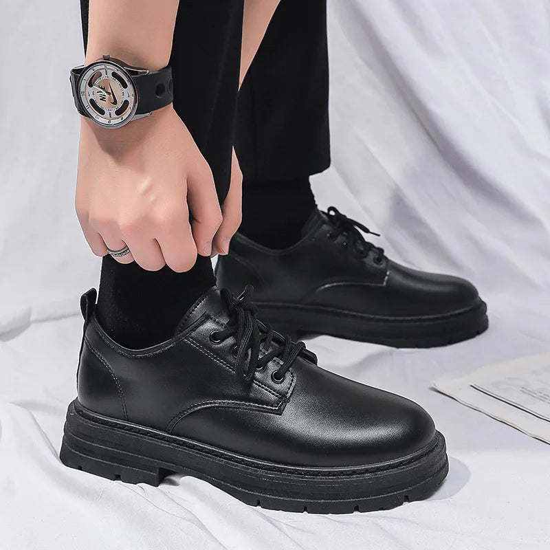 Casual leather shoes men's new business leather shoes British style student thick soled suit men's versatile trendy shoes - IFINDALL