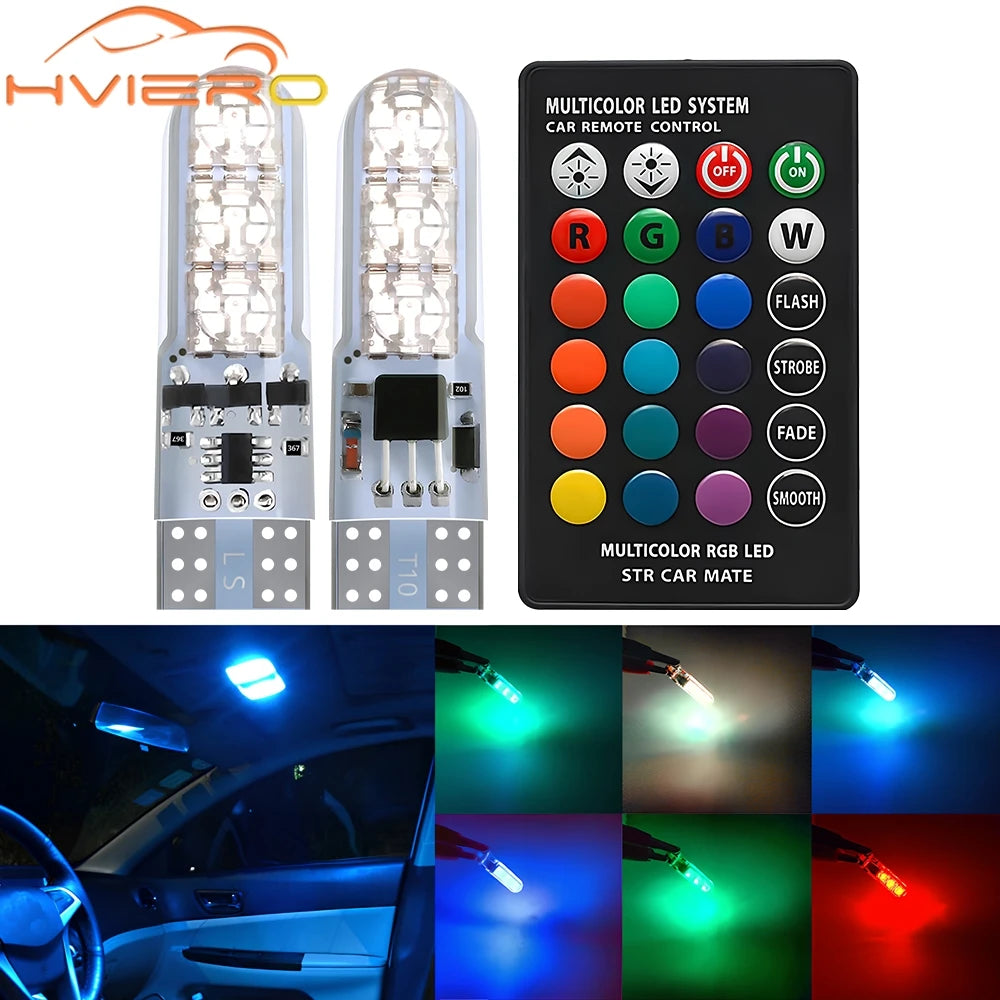 2PCS T10 5050 6SMD DC 12V Waterproof W5W Remote Controller RGB 194 168 Dome Light Silicone Wedge Side Car Signal Atmosphere Bulb - IFINDALL
