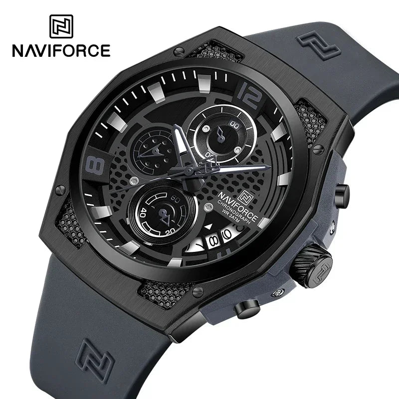 NAVIFORCE NF8051T Luxury Design Men's Watches 30m Waterproof Military Sport with Date Silicone Band Quartz Wristwatch - IFINDALL