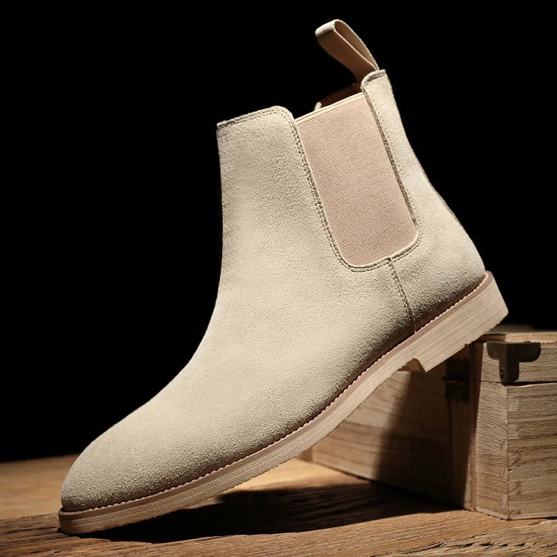 Luxury Designer New Autumn Winter Mens Pointed Suede Leather High Tops Dress Shoes For Male Formal Business Chelsea Ankle Boots - IFINDALL