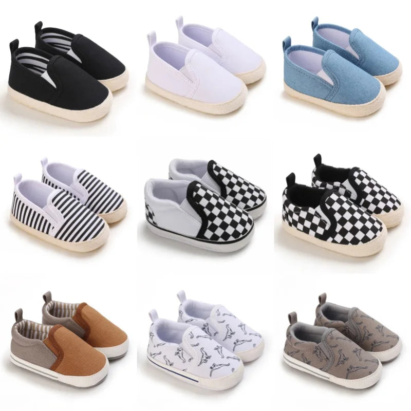 Fashionable baby shoes spring and autumn checkered casual canvas shoes comfortable and non slip for boys and toddlers