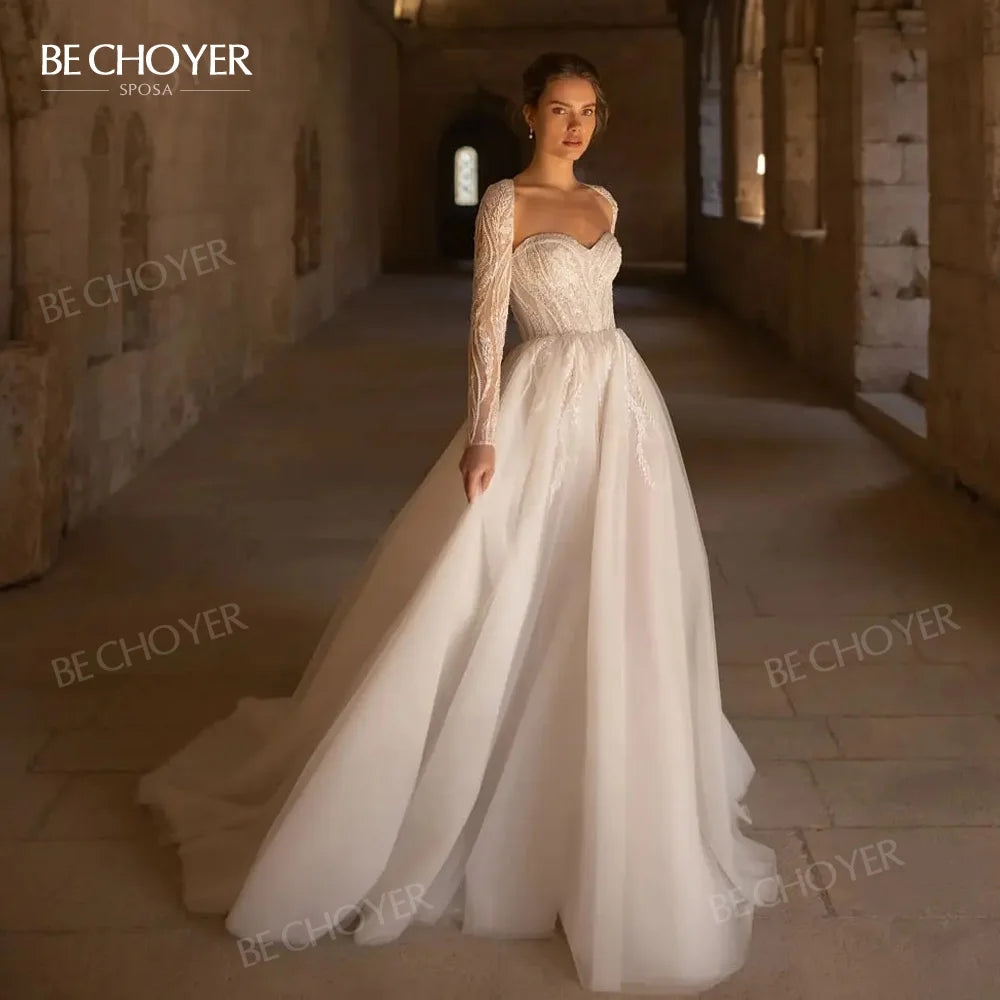 Wedding Dress 2025 Sweetheart 2 in 1 Cape A-Line Beading Bride Gown Beach Princess BECHOYER EL262 customized Vestido de Noiva
