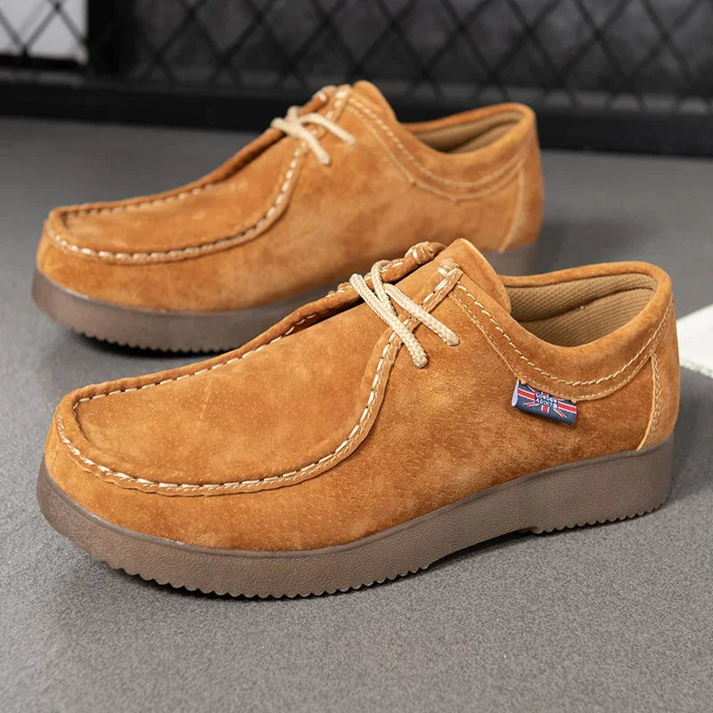 Men Casual Shoes High-Grade Suede Leather Work Shoes Male Lace-up Flats Sneakers Platform British Business Party Dress Shoes 46 - IFINDALL