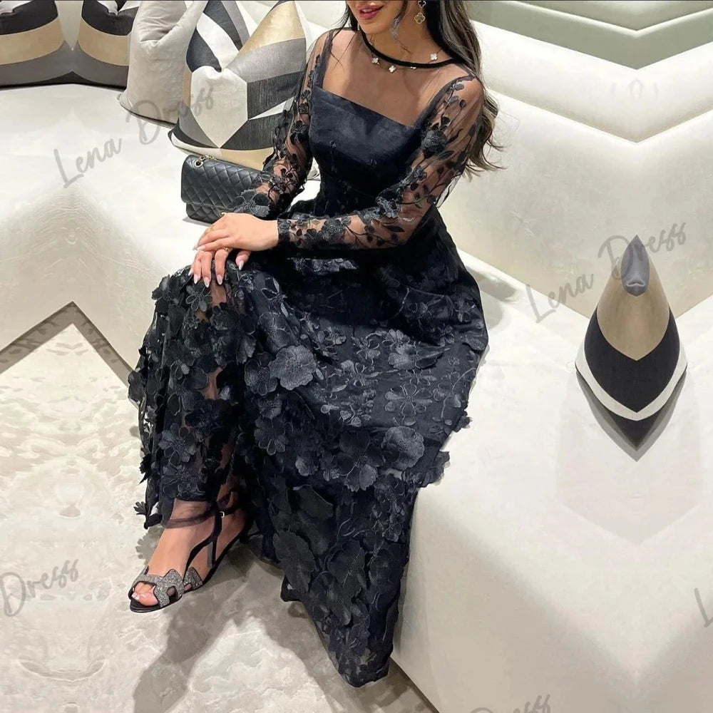 Lena Luxurious Women's Evening Dresses for Special Occasions Long Sleeves Custom Made Elegant Party Dresses Woman Wedding Black