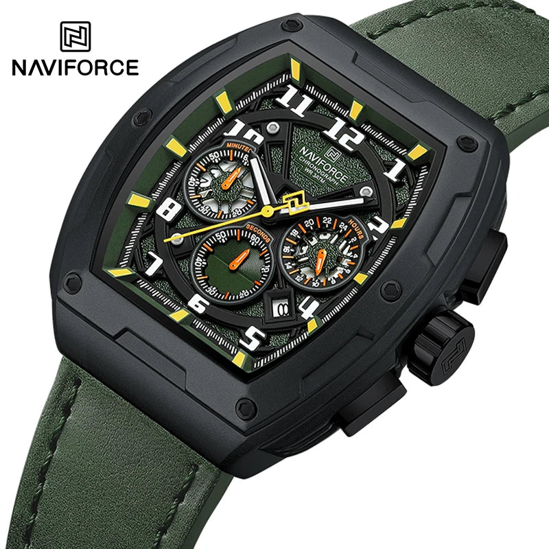 Top Brand NAVIFORCE Male Multi-Function Casual Watches Luxury Fashion Man's Quartz Chronograph Genuine Leather Strap Wristwatch