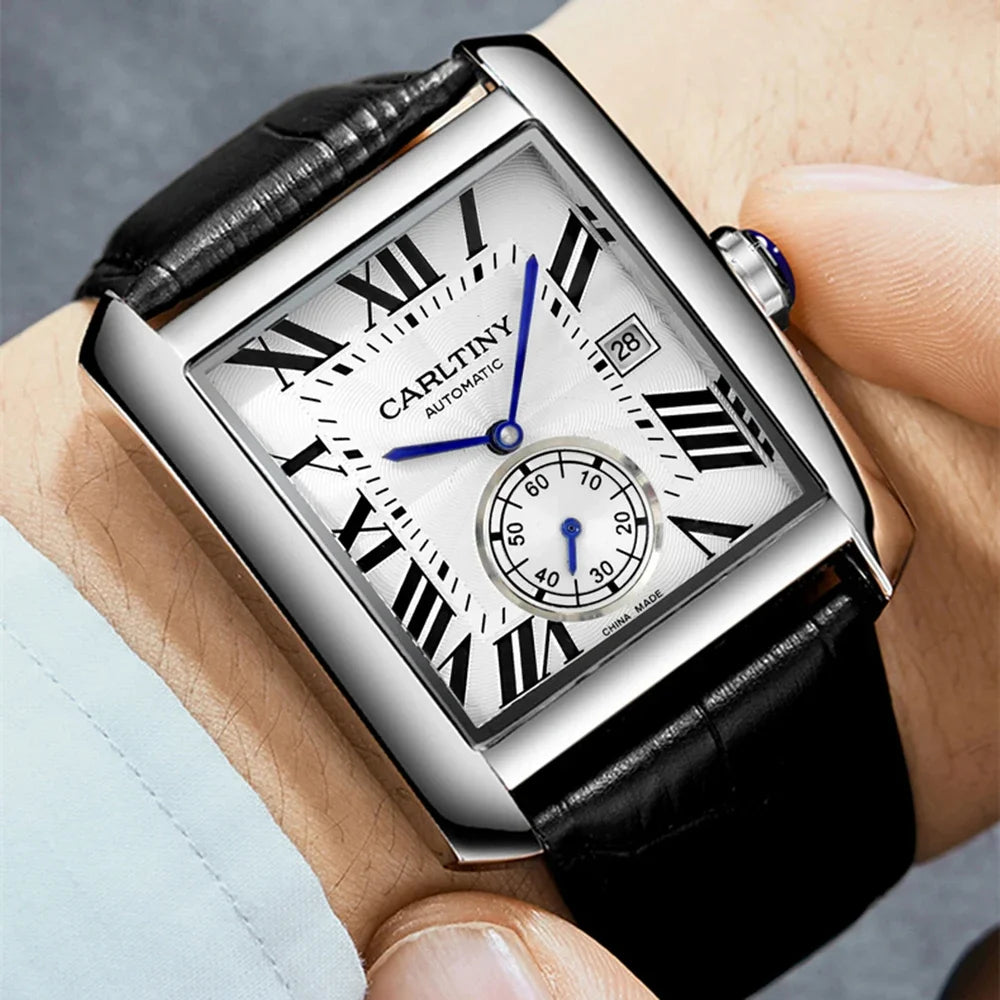Luxury Automatic Watch Men Mechanical Wristwatches Top Brand Dress Watches Square Stainless Steel Waterproof Clock CARLTINY 2023 - IFINDALL