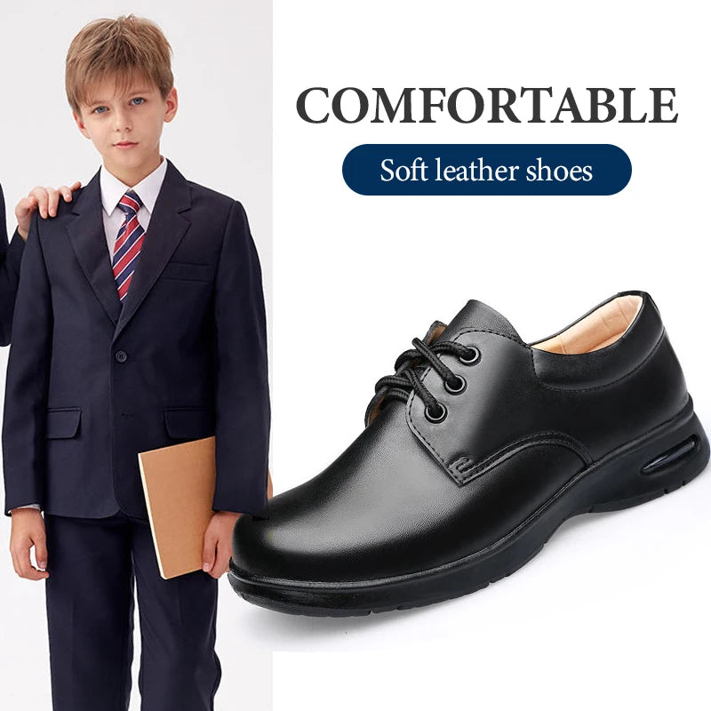 Chaussures de campus pour enfants, filles, collégiennes, en cuir, pour garçons, chaussures habillées à semelle souple, noires, montantes