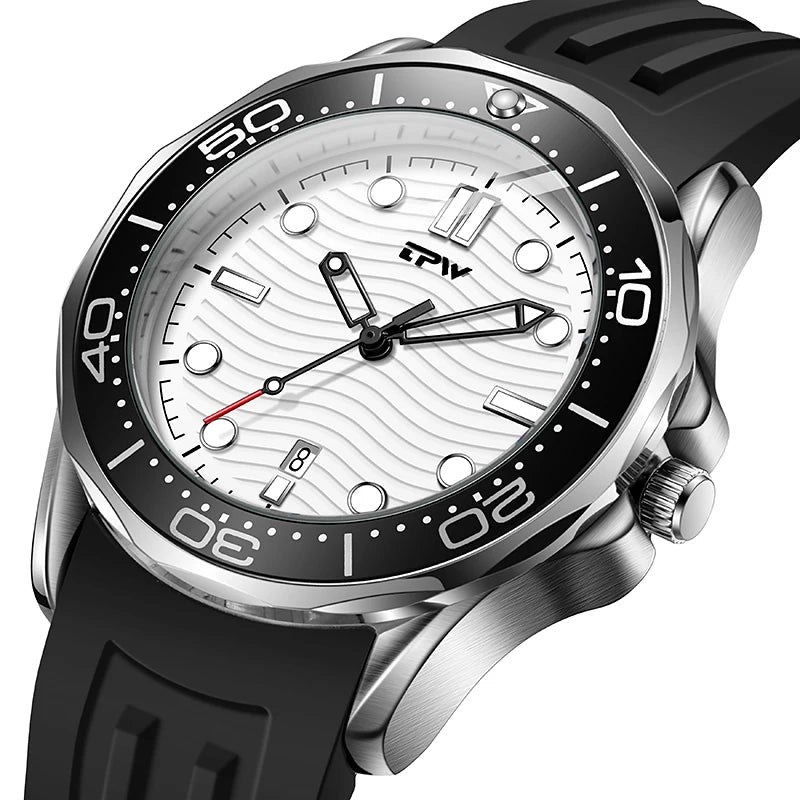 TPW Quartz Movement 41mm Rotating Bezel Silicone Strap Watch Analog with Day Function Business Watch - IFINDALL
