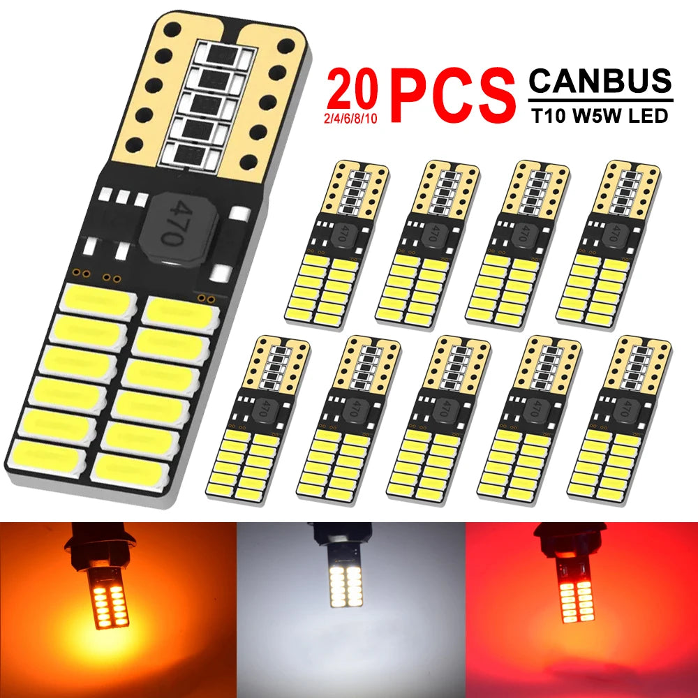 2-20 PCS T10 W5W LED Bulb Canbus 12V 24V 6500K White Super Bright Car Interior Dome Door Trunk License Plate Wedge Side Lights - IFINDALL