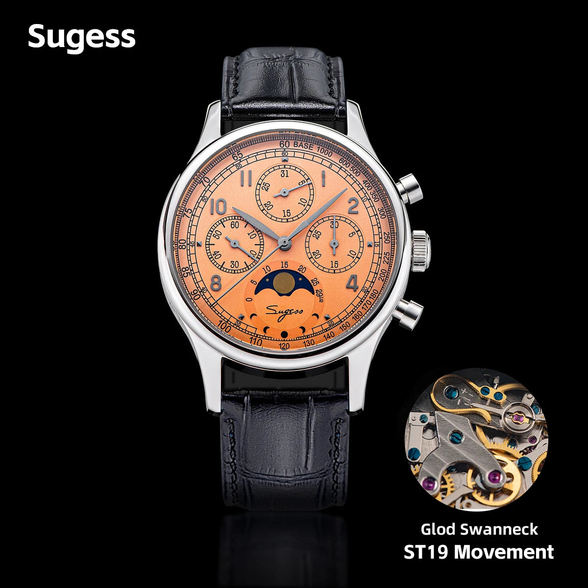 Sugess Watch of Men Chronograph Tianjin ST1908 Swanneck Movement Moonphase Business Mechanical Wristwatches Sapphire 2023 New - IFINDALL