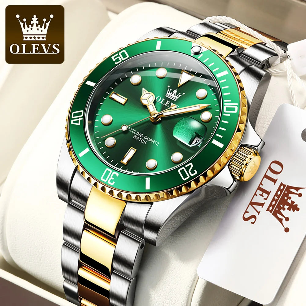 OLEVS Mens Quartz Watches Top Brand Luxury Business Waterproof Luminous Large Dial Men Wristwatches Sports Stainless Steel Watch - IFINDALL