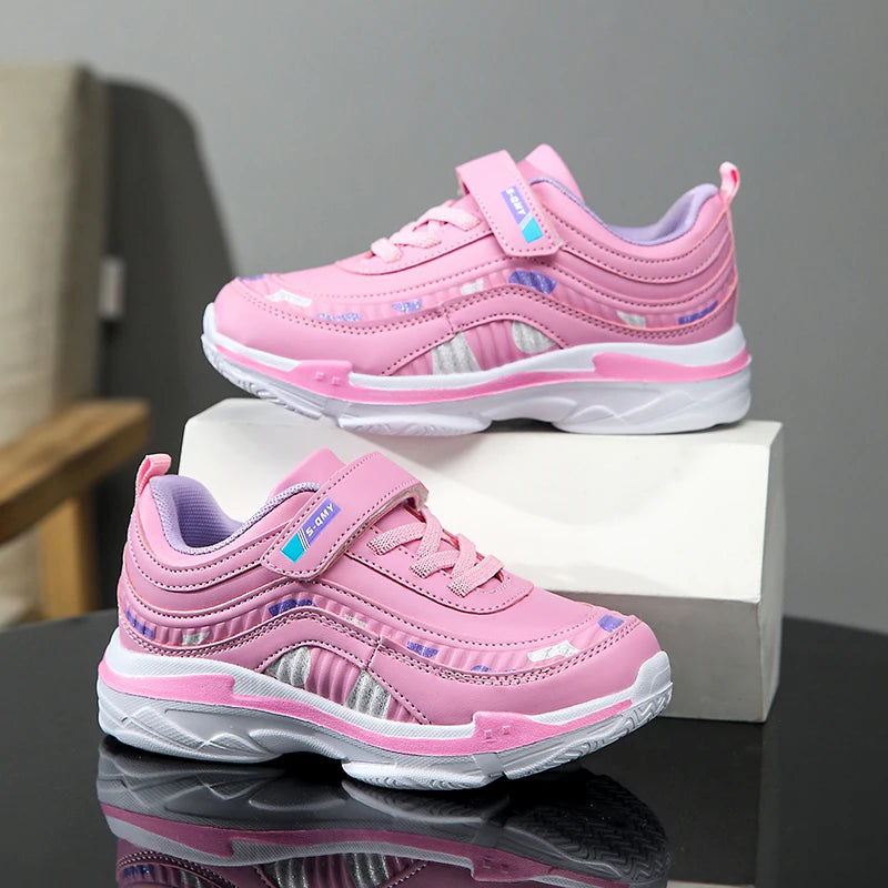 Chaussures de sport imperméables pour filles, baskets décontractées en cuir rose, respirantes, tendance, antidérapantes, légères