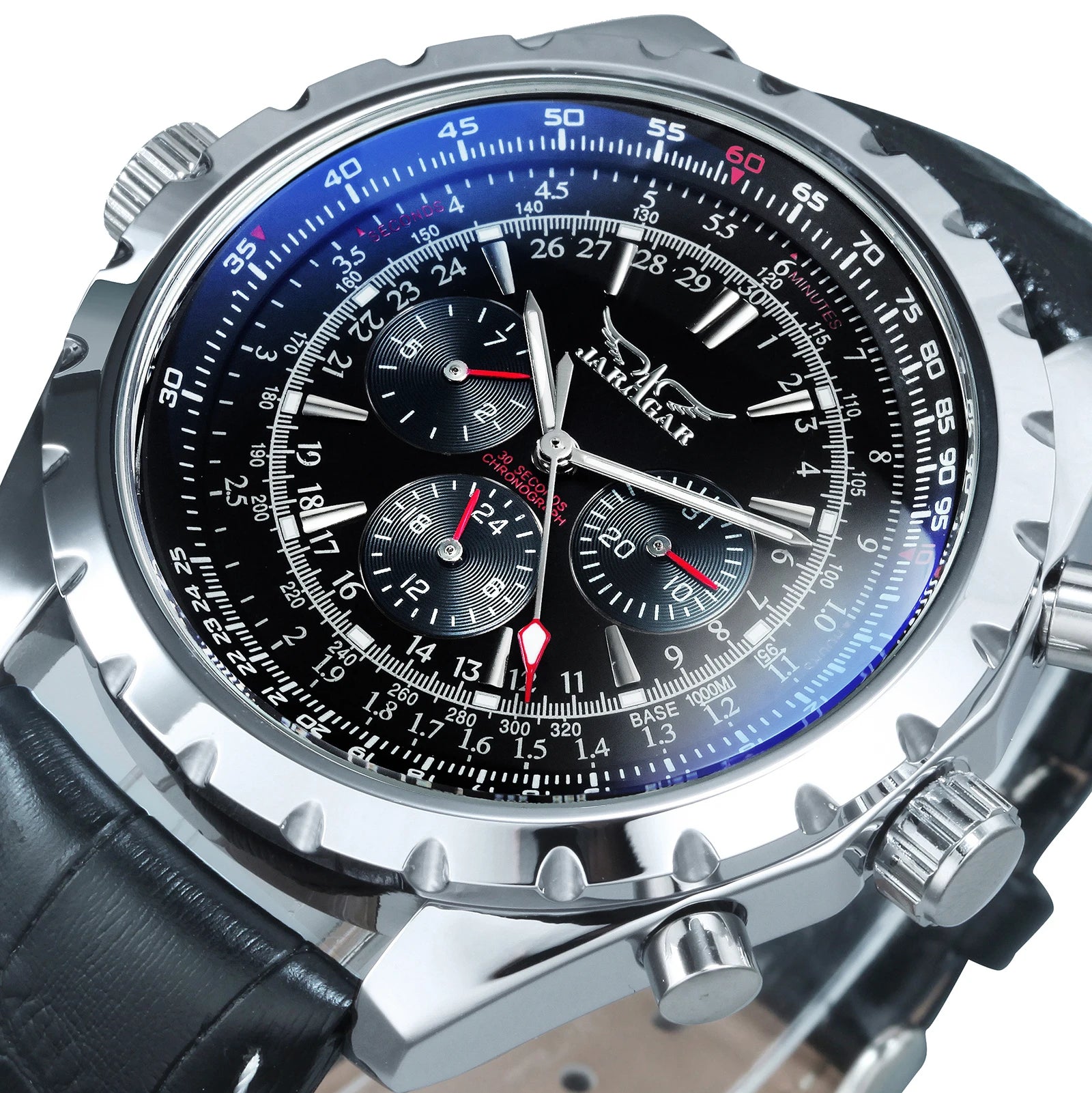 Jaragar Automatic Watch for Men Military Multifunction 3 Sub-Dials Sports Mechanical Watches Top Brand Luxury Leather Steel Band - IFINDALL