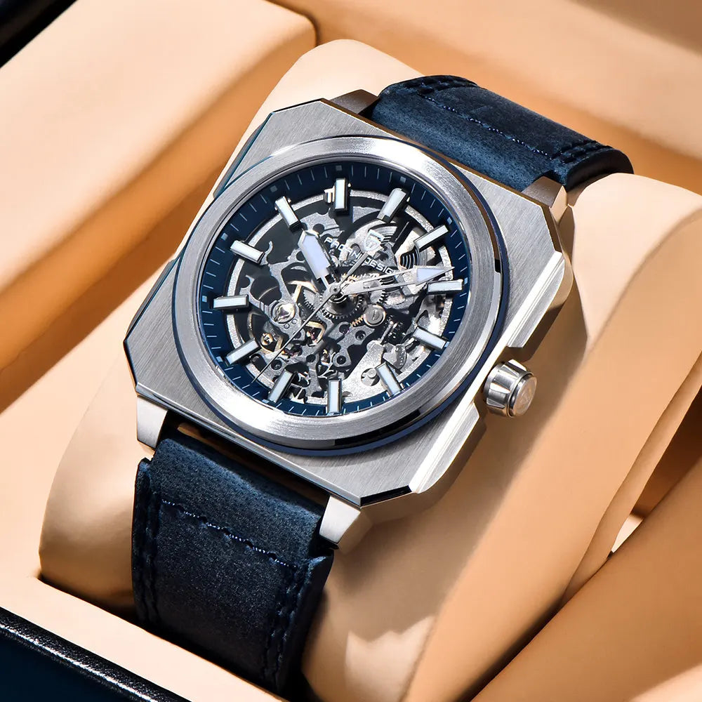 PAGANI DESIGN 42MM Skeleton Men Mechanical Watch 5ATM Waterproof Sapphire Glass Automatic Watch Square Stainless Steel Men Watch - IFINDALL