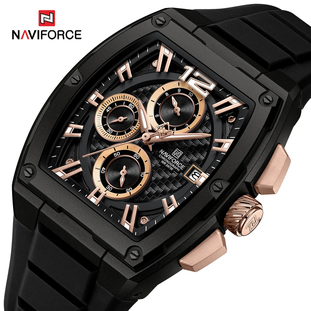 NAVIFORCE Men Calendar Watch Male Waterproof TPU Strap Chronograph Quartz Wristwatches Man Waterproof Sport Date Clock