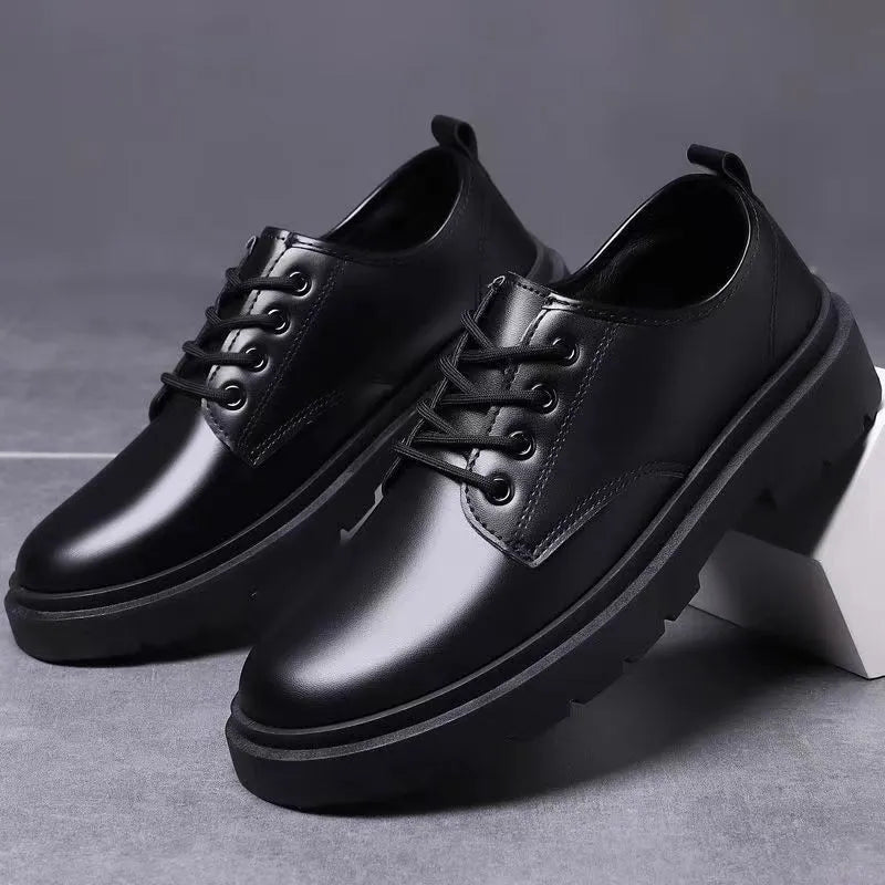 Round Toe Men‘s Dress Shoes Brogue Shoes Men Korea Leather Platform Oxfords Elegant Man's Formal Shoes New Business Office Shoe - IFINDALL