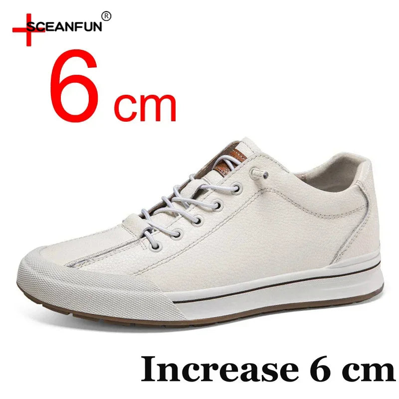 Genuine leather men skataboard shoes elevator 6cm height increase sports loafers hollow breathable sneakers designer shoes - IFINDALL