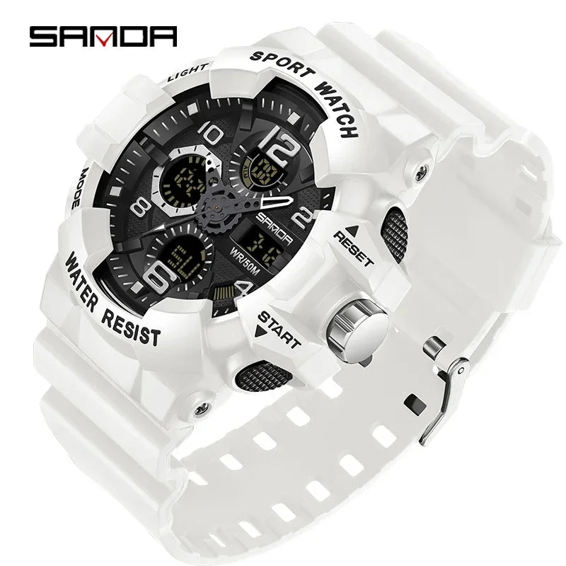 SANDA 3168 White Sport Watch LED Digital 50M Waterproof Watch Men Multifunction Clock Relogio Masculino Men Military Watches - IFINDALL