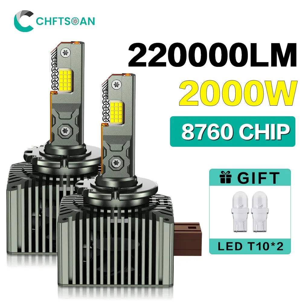 Chftsoan D Series LED Headlight Bulb D1S D2S D3S D4S Canbus Headlamp Super Bright 2000W Auto Headlight 6000K No Error Plug&Play - IFINDALL