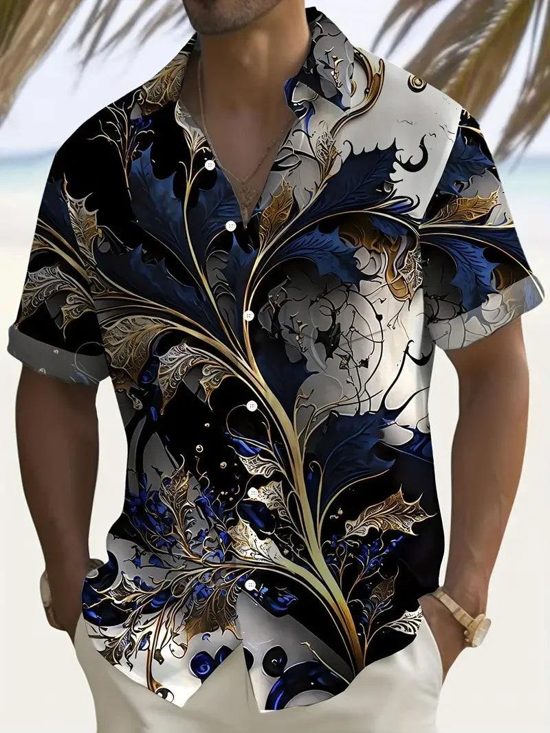 2024 Men's Fashion Short Sleeve Button Up Shirt - Flip Collar Summer Hawaiian Beach Shirt Comfortable High Quality Fabric