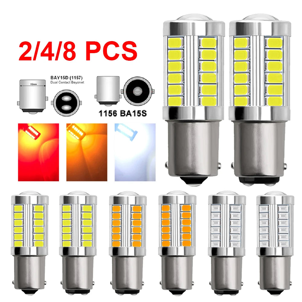 2/4/8 PCS Car LED Bulb P21W 1156 BA15S P21/5W BAY15D 1157 12V 7000K White Turn Signal Brake Backup Reverse Parking Lights Lamps - IFINDALL
