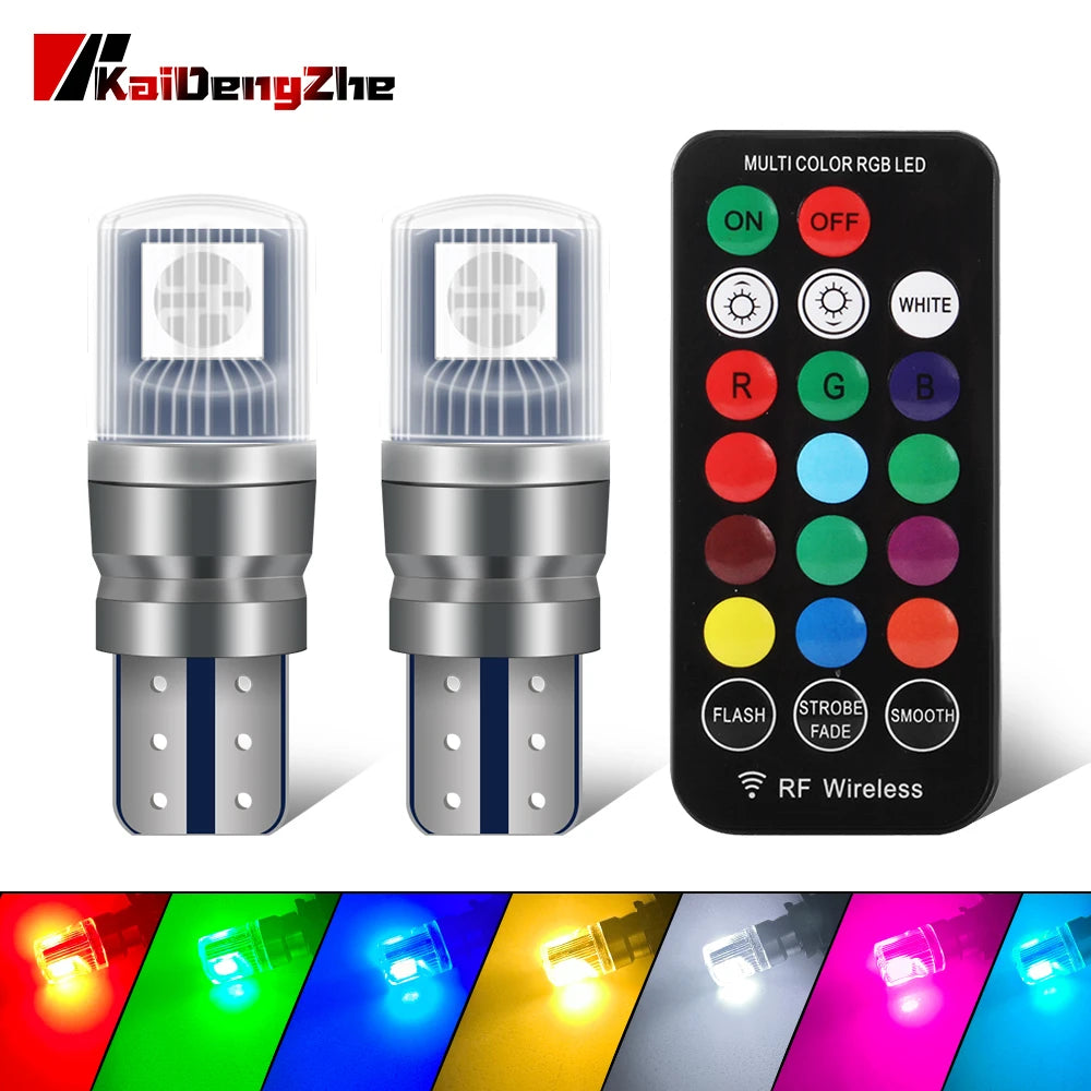Remote Control With 2pcs RGB T10 W5W LED 194 168 5050 12v Car Dome Reading Light Automobiles Corner Lamp RGB LED Bulb - IFINDALL