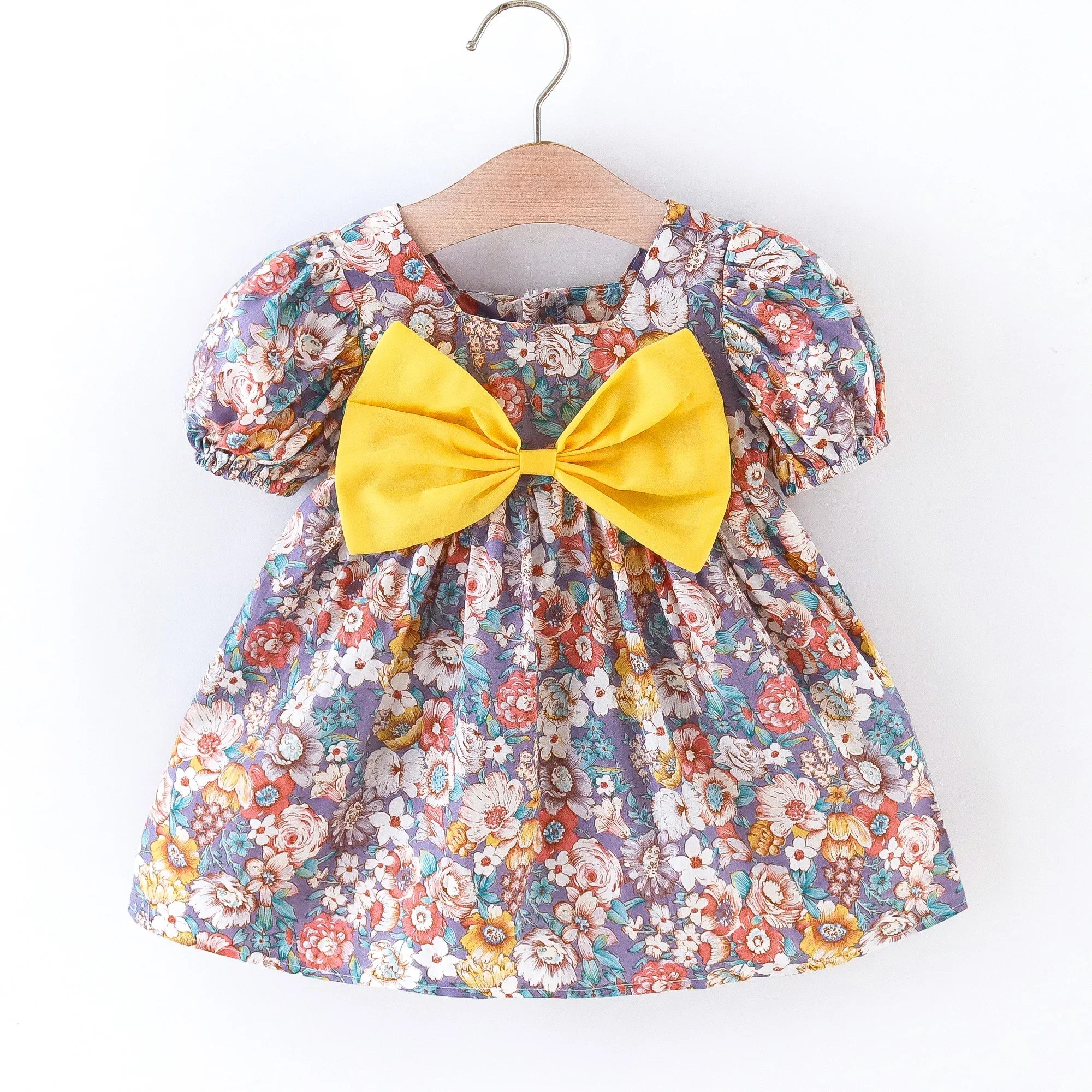 Promotional Girls Summer Dress Clearance Puff Sleeve Floral Dress Bow Birthday Party Dress Birthday Party Dress