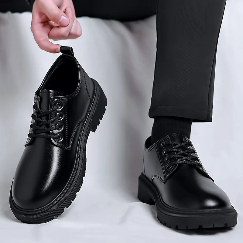 Luxury Men's Genuine Leather Business Formal Shoes British Style Men's Black Platform Lace Up Casual Shoes Zapatos De Cuero 2025 - IFINDALL