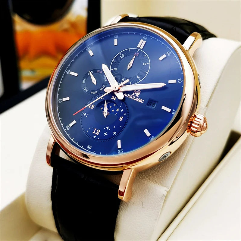 AOKULASIC Men Wristwatch Automatic Mechanical Military Sport Date Week Male Clock Top Brand Luxury Original Business Watch 544 - IFINDALL