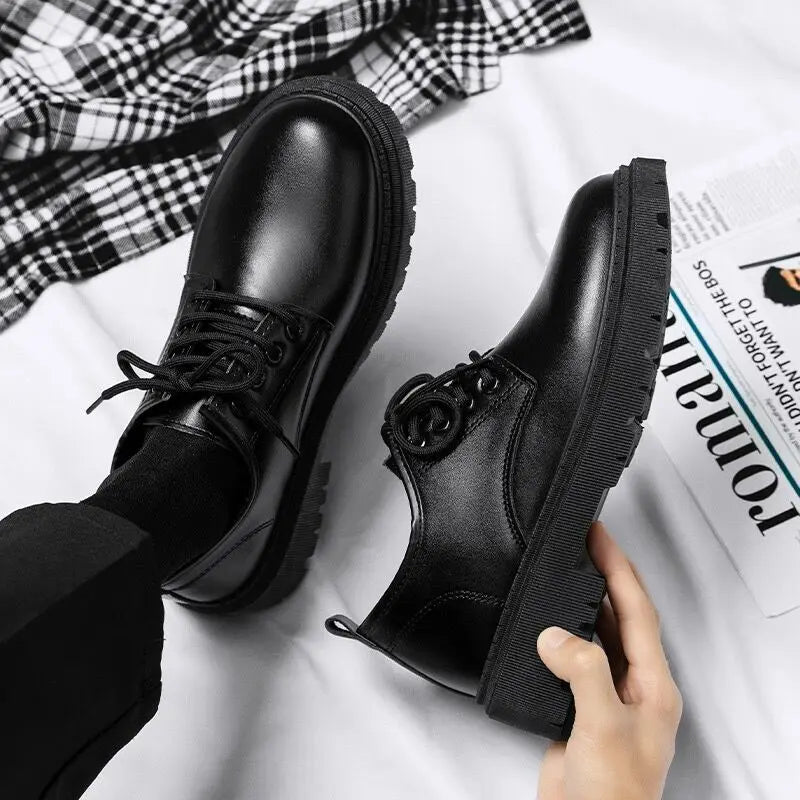 Men new breathable shoes Black waterproof leather footwear Thicksoled versatile fashion sneakers Casual comfort male board shoes - IFINDALL