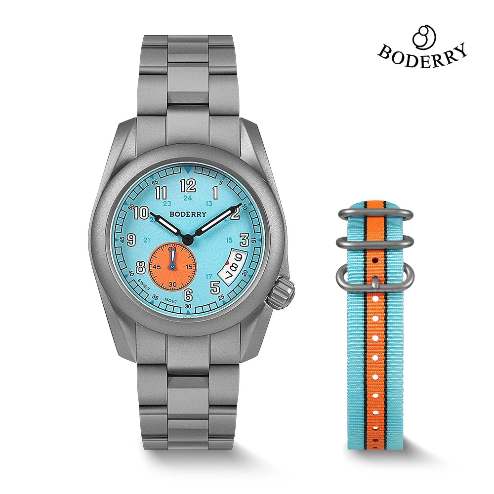 Boderry Field Watch Titanium Quartz Watches VOYAGER 38 Mens 100M Waterproof Clock Military Sport Luminous Business Wristwatch - IFINDALL