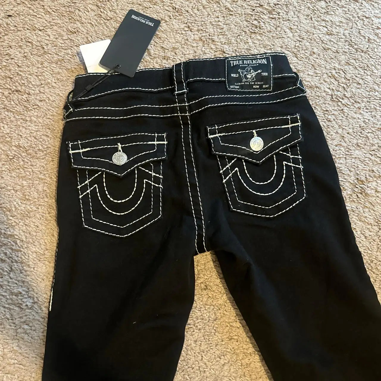 Streetwear Vintage Buddha Jeans Y2K Mens Harajuku Hip Hop Pocket Embroidery Baggy Jeans Black Pants Low Rise Slim Fit Trousers
