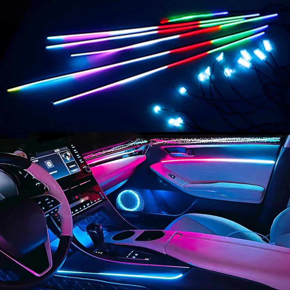 18 in 1 LED Symphony Ambient Lights Car Interior Full Color Streamer RGB 64 Colors Neon Acrylic Strip Decoration Atmosphere Lamp - IFINDALL