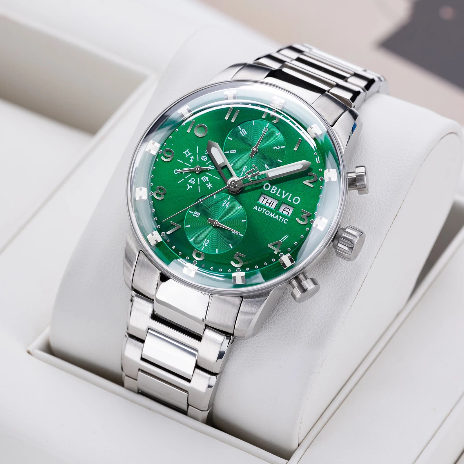 OBLVLO Men's Automatic Mechanical Watch Multi-Functional Stainless Steel Casual IM-MUT with Synthetic Sapphire Crystal Calendar - IFINDALL