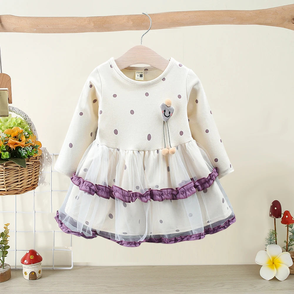 Baby Girl Dress Spring Autumn Girl Polka Dot Mesh Long Sleeved Princess Dress Cute Girl Birthday Party Dress