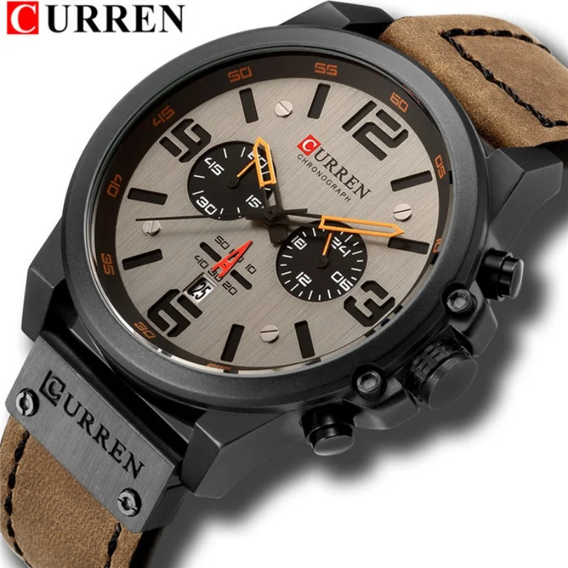 CURREN 8314 Men's Quartz Watch New Fashion Multi-function Chronograph Clock Leather Strap Calendar Simple Sports Watches for Men - IFINDALL