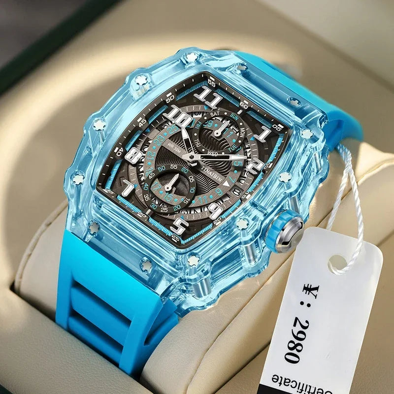 Unique Blue Fashion Brand Men's Watches Silicone Strap Waterproof Out Door Sport Military Watches for Men Multi Function Luxury - IFINDALL