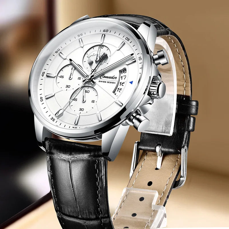 Men's Watch Leather Strap Quartz Watch Waterproof Calendar Quartz Movement Man Wrist Watch Business Style A4319 - IFINDALL