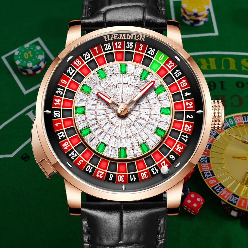 HAEMMER New Men's Mechanical Watch Diamond Face NH35 Watch Men's Push Button Roulette Rotating Sapphire Glass Watch Waterproof - IFINDALL