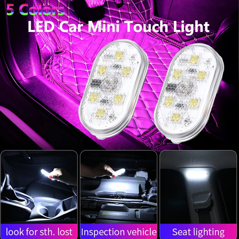 1PC LED Car Mini Touch Light USB Charging Portable Auto Ceiling Reading Night Lamp Wireless Magnetic Decoration Ambinet Light - IFINDALL