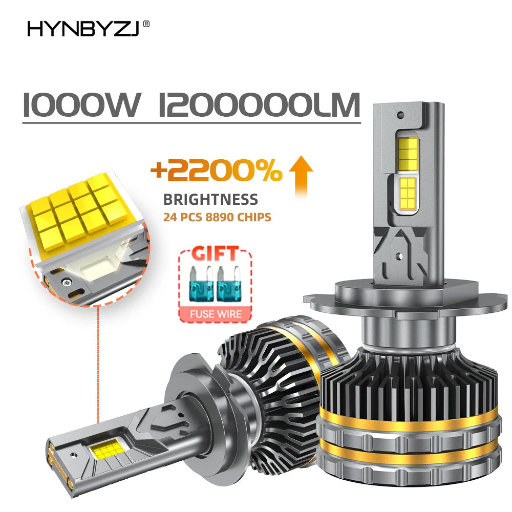 HYNBYZJ 1000W H4 H7 Led Headlight 1200000LM Led Lights for Car H1 H3 H8 H11 H13 HB3 HB4 9005 9006 9012 9007 12V 24V - IFINDALL